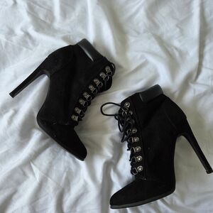 Forever 21 Black Heeled Lace-Up Boots